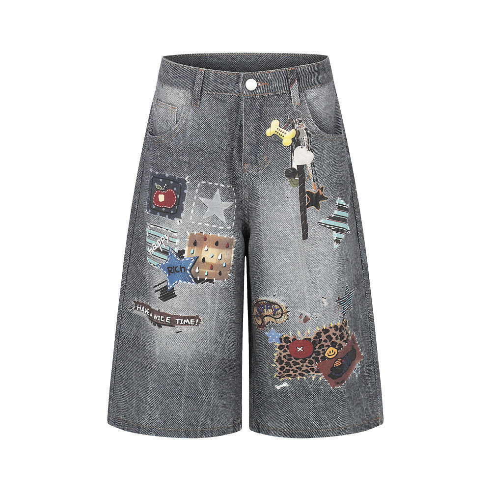 3D digital printing to make used denim five quarter pants
