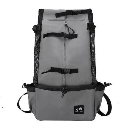 Dog carrier backpack AdTec, gray pet carrier with mesh side pockets and adjustable straps