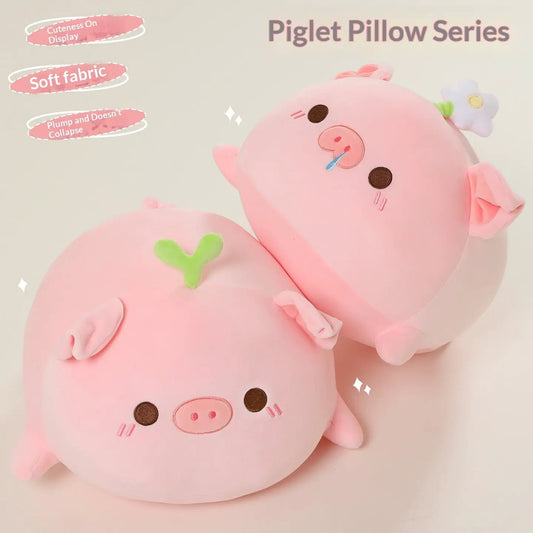 Cute piggy plush hug pillow pair in soft pink fabric for children.