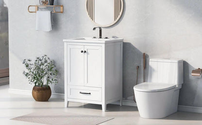 24" Bathroom Vanity with Sink, Bathroom Vanity Cabinet with One Drawer and Doors, Solid Wood and MDF, White by eprolo