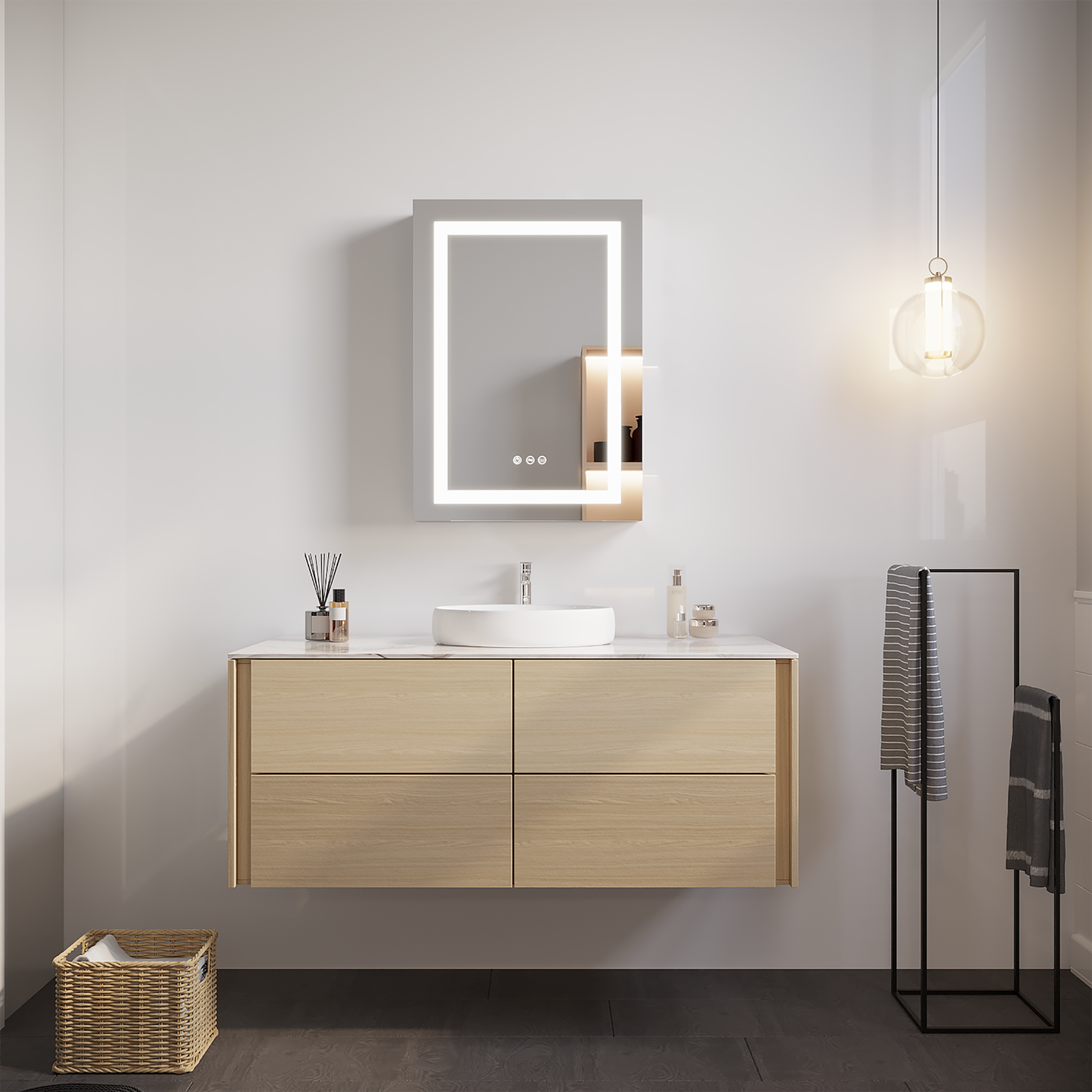 26x20 inch(Left Door) bathroom medicine cabinet with LED mirror 3000K~6000K single door lighting bathroom cabinet with touch switch adjusta by eprolo