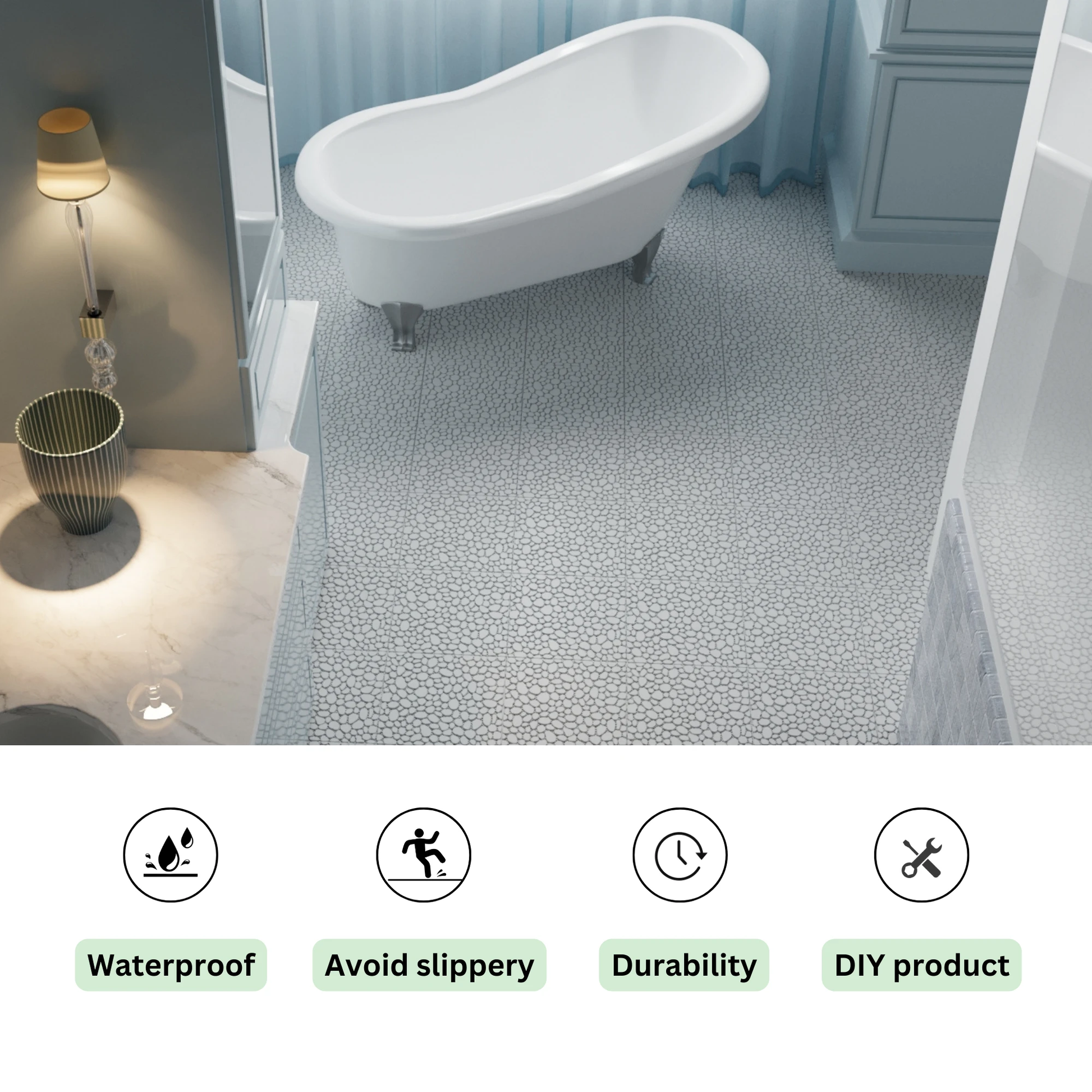 12 x 12 inch gray interlocking deck tiles, plastic waterproof pebble pattern, pack of 12 pieces by eprolo