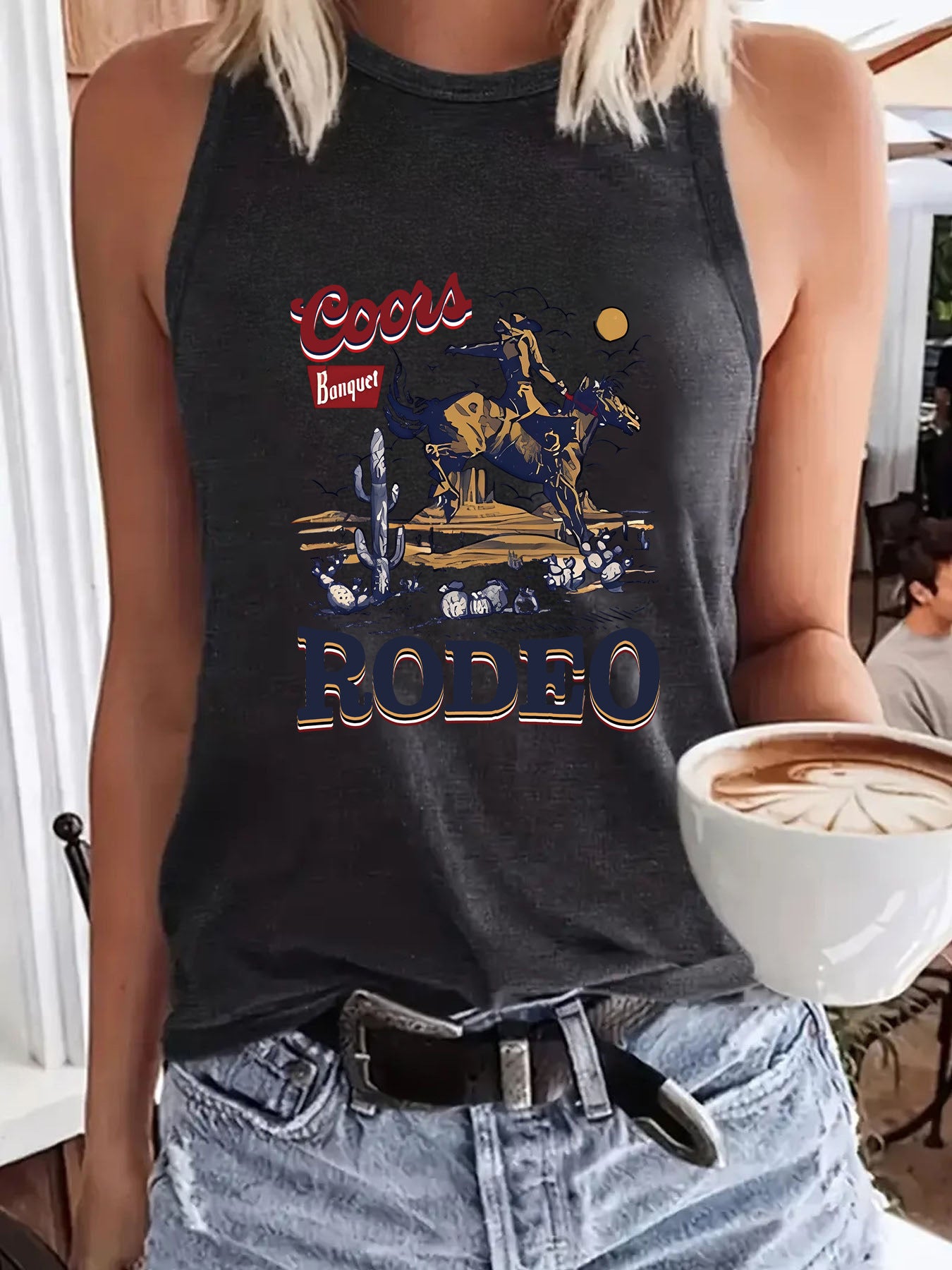 Western denim sleeveless top