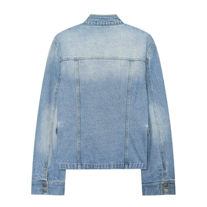 Button up stand collar denim jacket for women