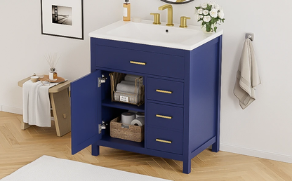 30-Inch Blue Bathroom Vanity with Ceramic Sink and Ample Storage - Ideal Choice for Small Bathrooms by eprolo