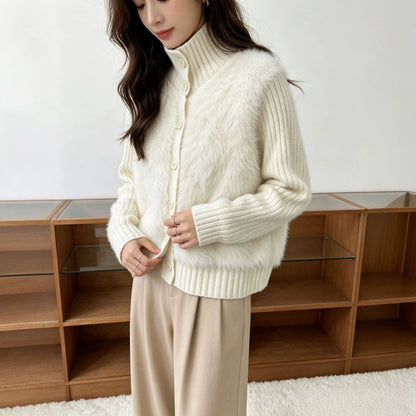 Stand up Collar Single Breasted Sweater