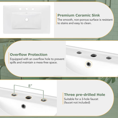 30-Inch Green Bathroom Vanity with Ceramic Sink and Ample Storage - Ideal Choice for Small Bathrooms by eprolo