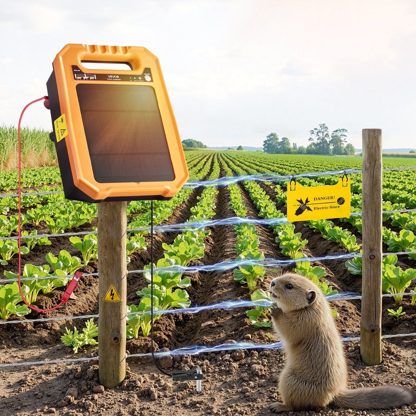 0.3J Solar Fence Charger 1.86 Miles Range Electric FenceEnergizer For Livestock