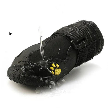 Pet Dog Foot Cover Waterproof Dog Boots by AdTec; black boot with Velcro strap and yellow paw print