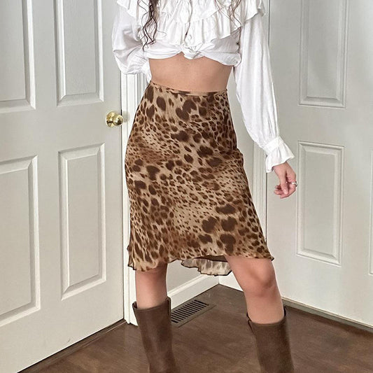 American Retro Street Style Leopard Print Gauze Skirt