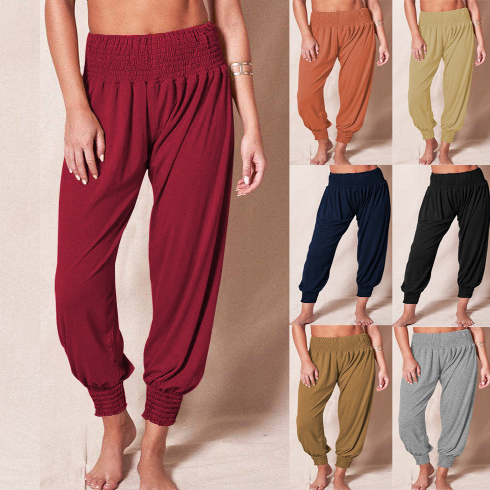 Pantalones informales sueltos de mujer de yoga deportivos de color liso con puño en el tobillo