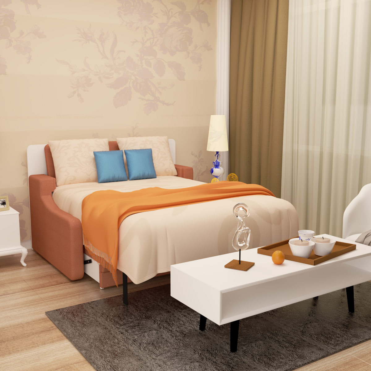 Full size Morden Deisgn vertical Murphy bed with sofa and drawers, white wall bed, space saving hidden bed with new gas pillars by eprolo