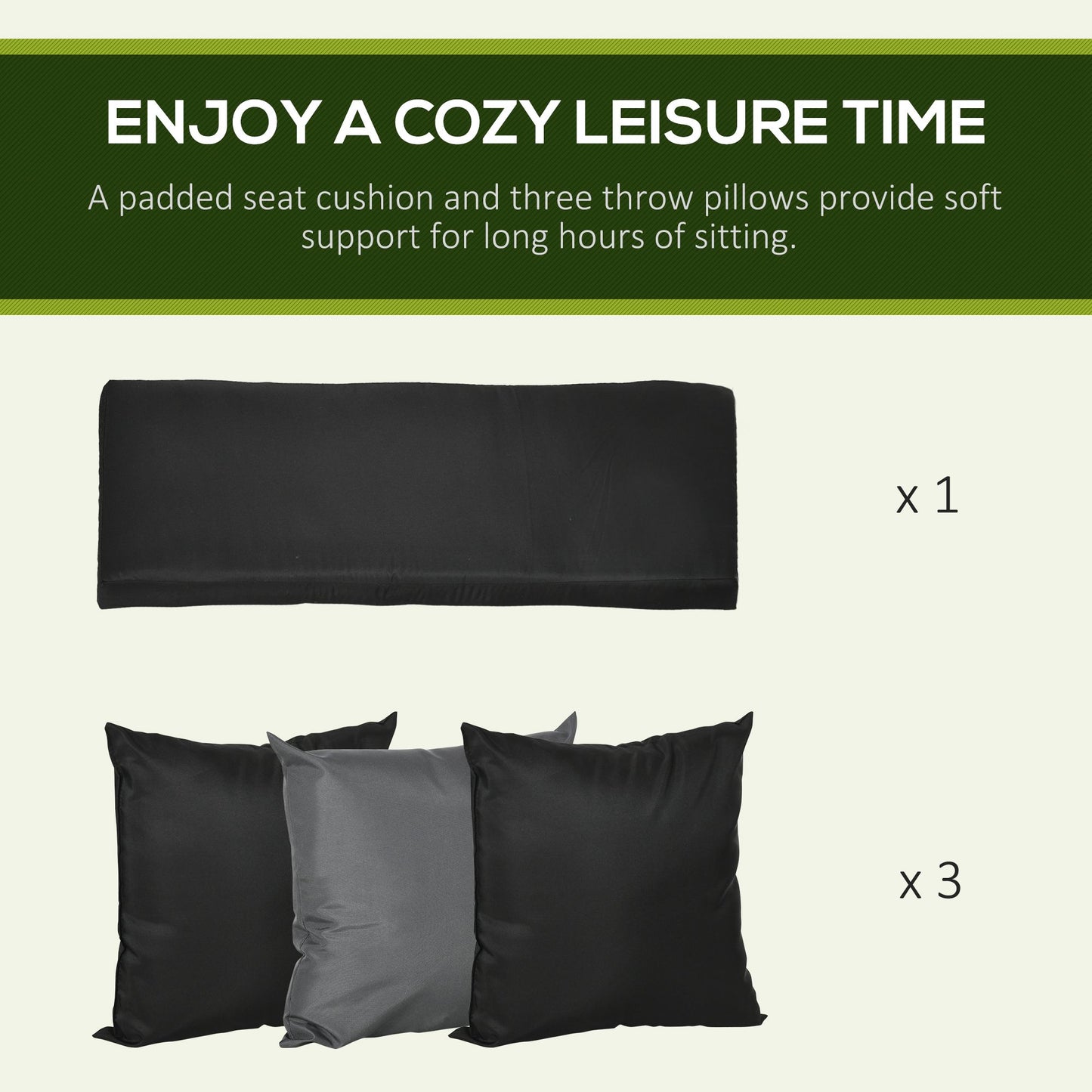 Balançoire de jardin 3 places, balancelle de porche avec coussin