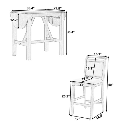 Ensemble de salle à manger 3 pièces en bois à hauteur de comptoir avec rallonge pliable