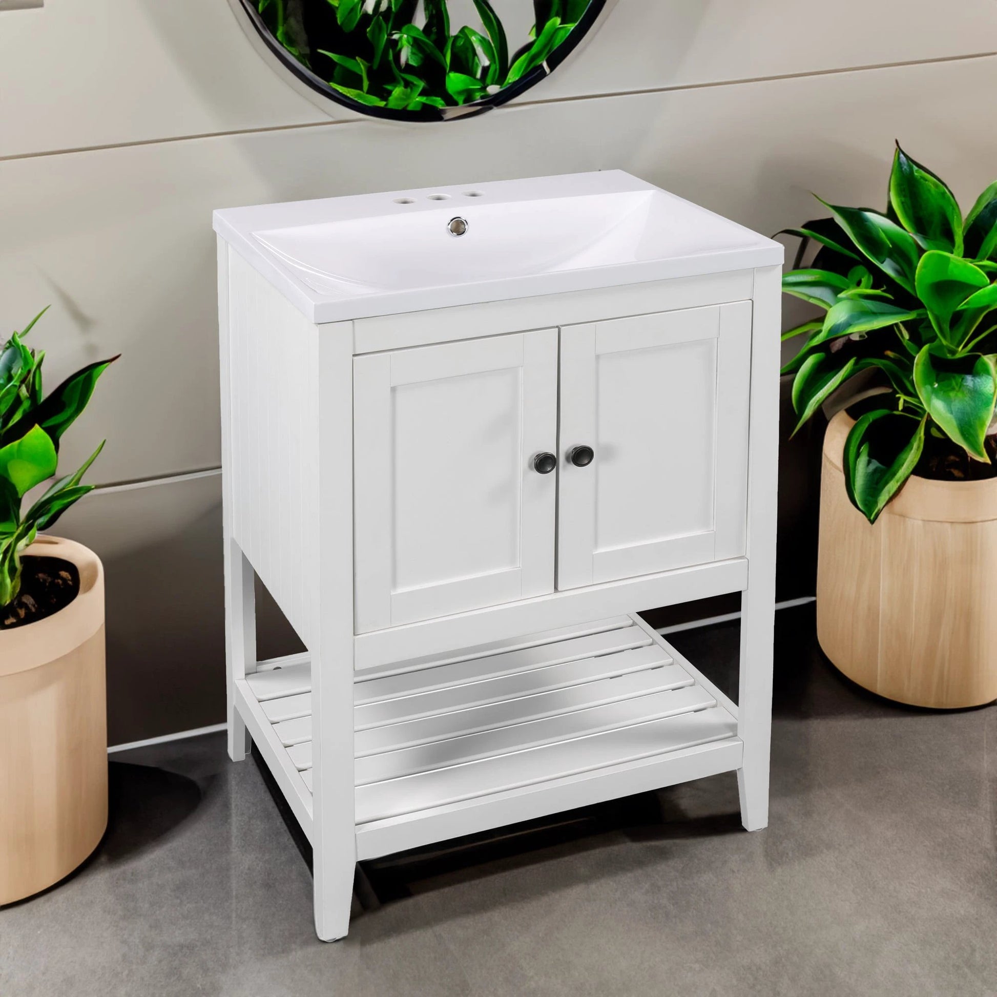 24" White Modern Sleek Bathroom Vanity Elegant Ceramic Sink by eprolo