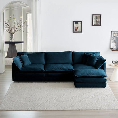 Free Combination Comfy Upholstery Modular Oversized L Shaped Sectional Sofa With Reversible Ottoman, Blue Chenille by eprolo