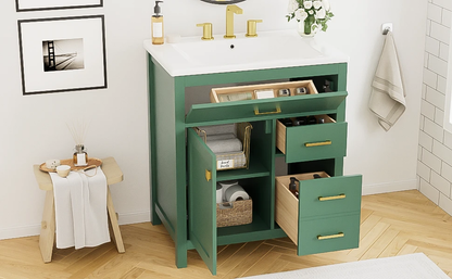 30-Inch Green Bathroom Vanity with Ceramic Sink and Ample Storage - Ideal Choice for Small Bathrooms by eprolo