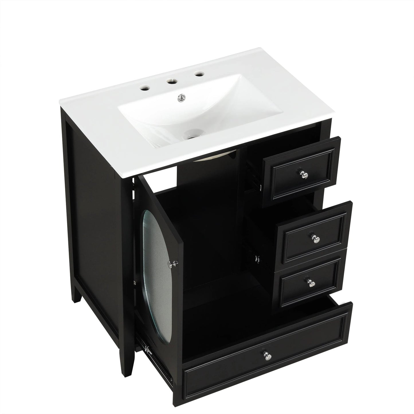 30" Bathroom Vanity with Sink, Bathroom Vanity Cabinet with Three Drawers and Door by eprolo
