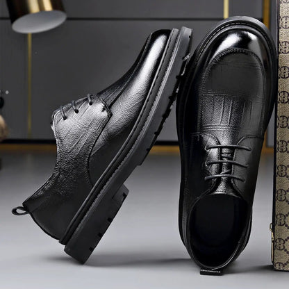 Men's black leather dress shoes by AdTec, pair with lace-up Oxford style and rugged sole