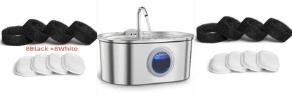 Water feeder stainless steel pet water dispenser with 16 filter discs (8 black and 8 white)