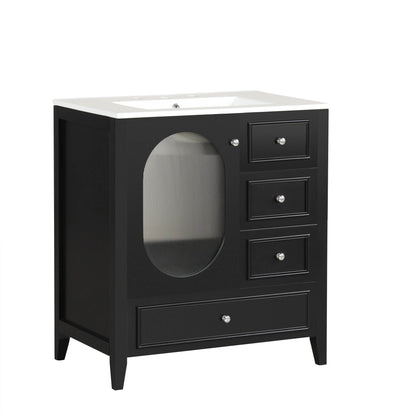 30" Bathroom Vanity with Sink, Bathroom Vanity Cabinet with Three Drawers and Door by eprolo