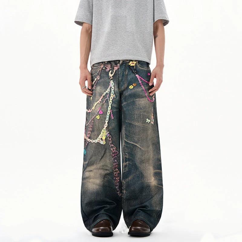 Digital Printed Pearl Sail Loose Straight Leg Pants by eprolo