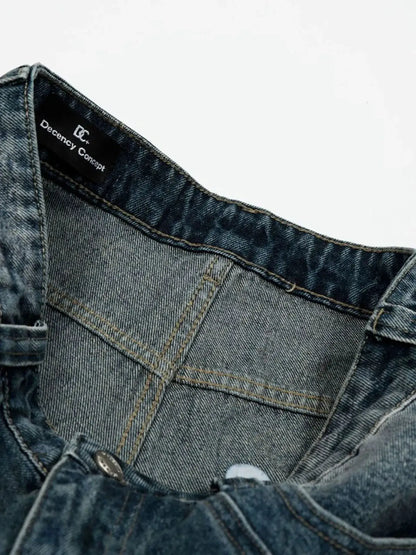 Men's relaxed wide-leg denim shorts in soft washed cotton; blue denim fabric with visible topstitching and pockets