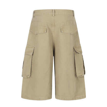 Shorts Unisex Multi-Pocket Wide Leg Slimming Versatile Vintage Casual Mid-Length Pants