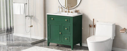 30" Bathroom Vanity with Sink Top, Bathroom Vanity Cabinet with Door and Two Drawers, Solid Wood Frame, One Package, Green by eprolo