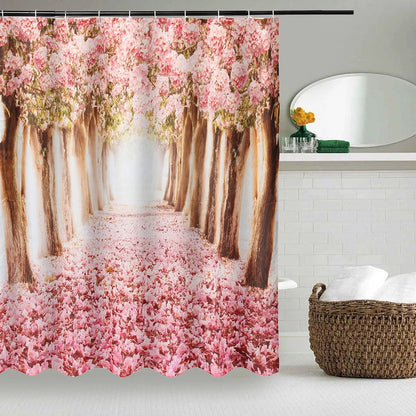 Arrivals Europe Pink Sakura Tree Pattern Bathroom Four-piece Suit,Shower Curtain Bathroom Pedestal Rug Lid Toilet Cover Bath Mat Set by eprolo