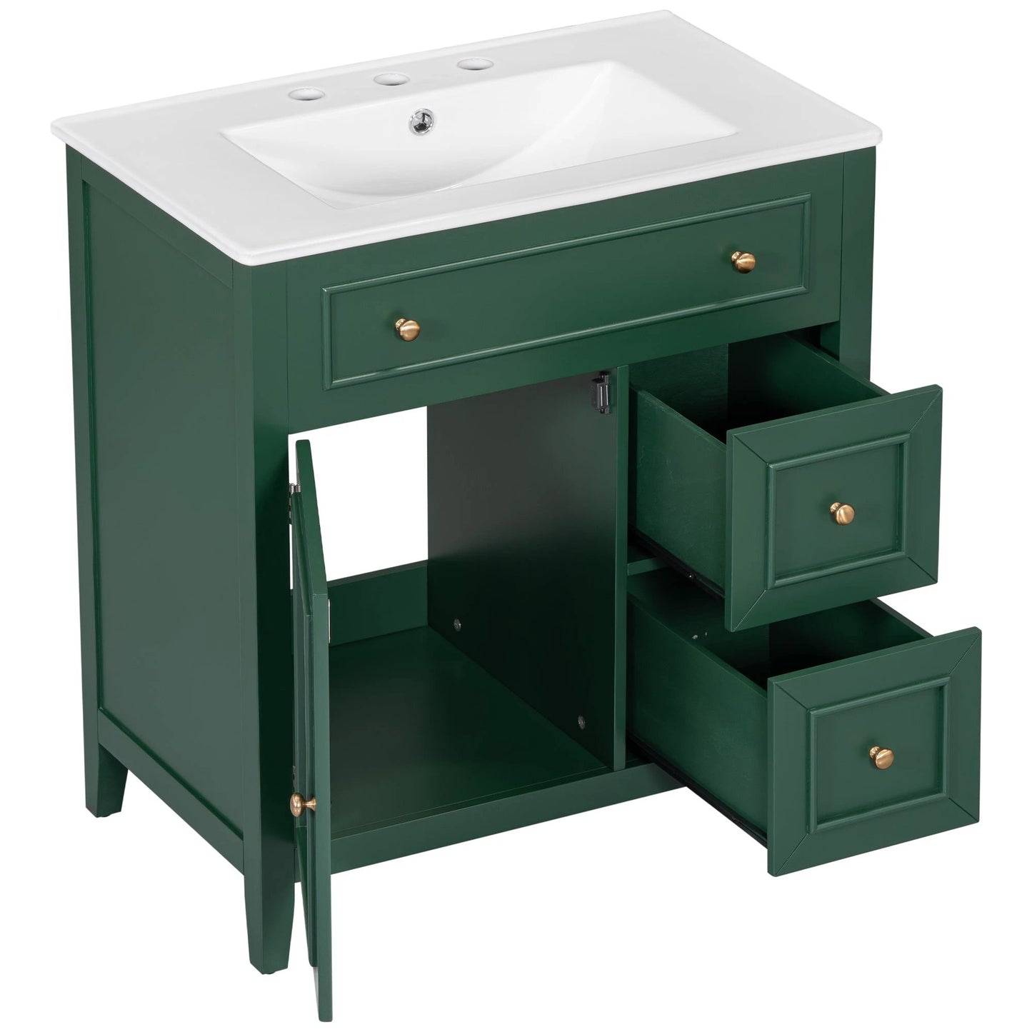 30" Bathroom Vanity with Sink Top, Bathroom Vanity Cabinet with Door and Two Drawers, Solid Wood Frame, One Package, Green by eprolo
