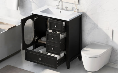 30" Bathroom Vanity with Sink, Bathroom Vanity Cabinet with Three Drawers and Door by eprolo