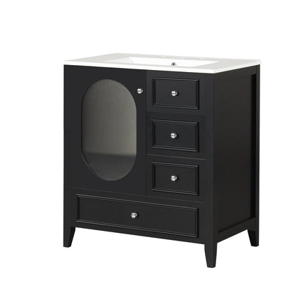 30" Bathroom Vanity with Sink, Bathroom Vanity Cabinet with Three Drawers and Door by eprolo