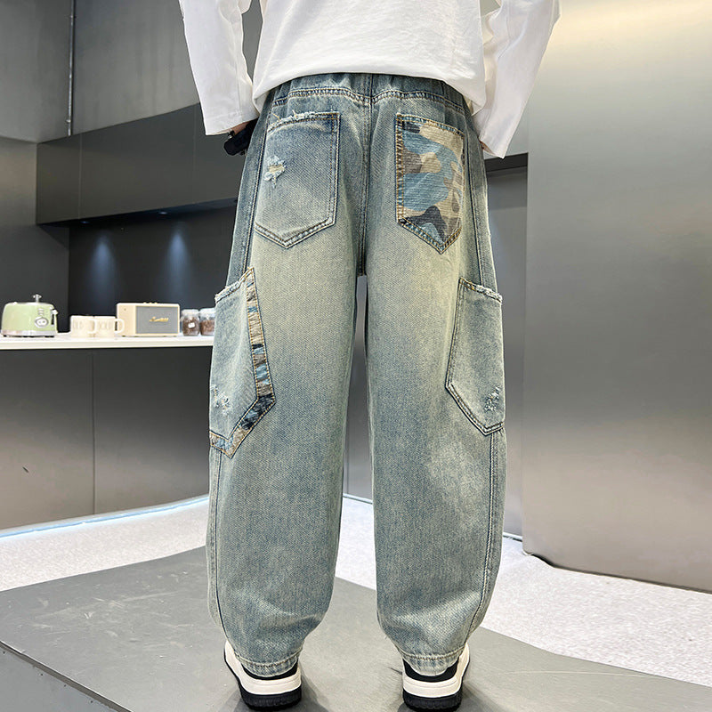 Boys' Casual Denim Jeans Style Loose Straight Leg Long Pants