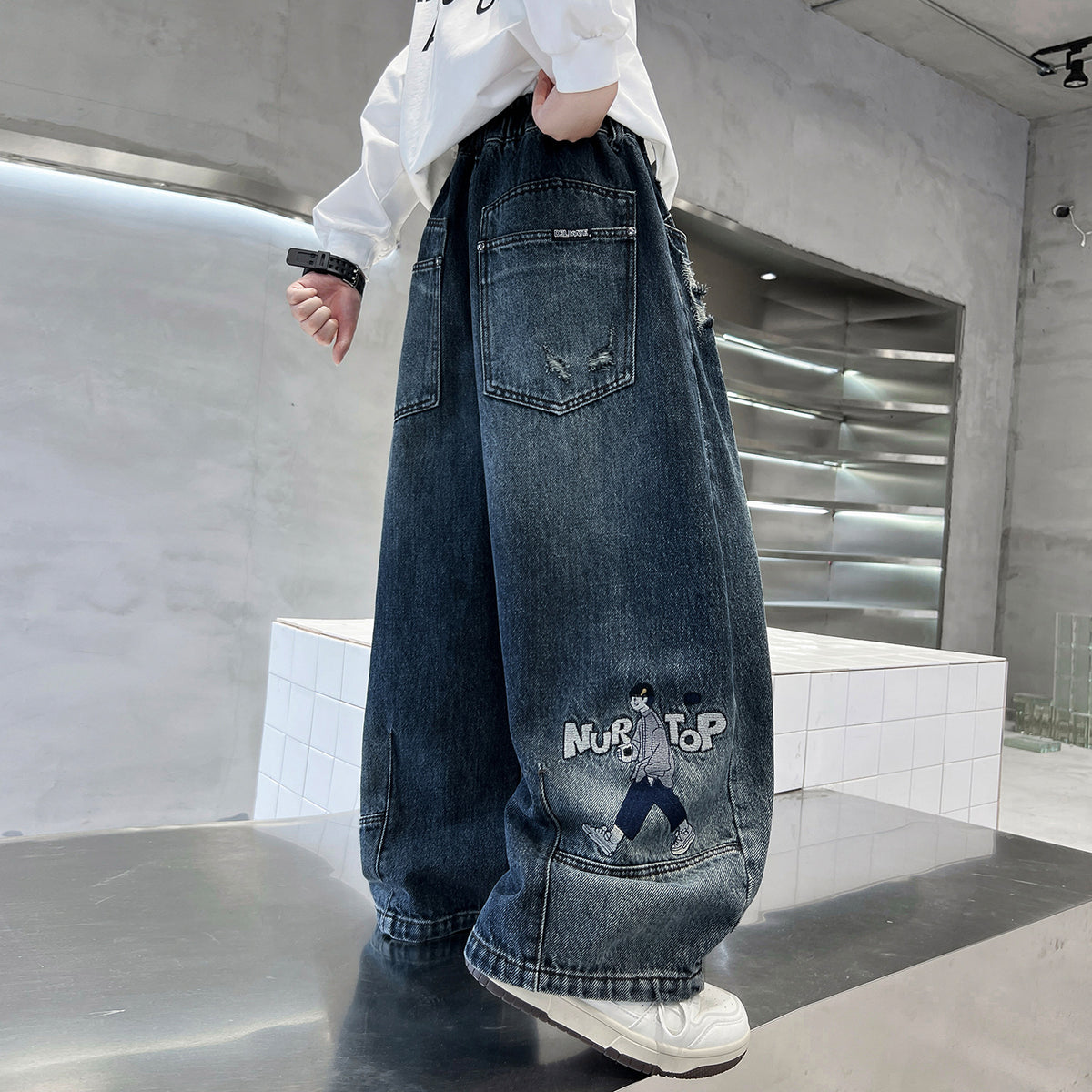 Boys' Trendy Straight Wide Leg Denim Jeans
