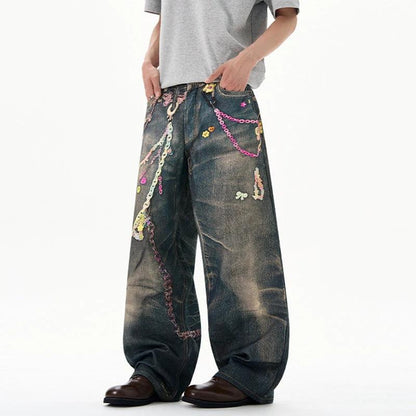 Digital Printed Pearl Sail Loose Straight Leg Pants by eprolo