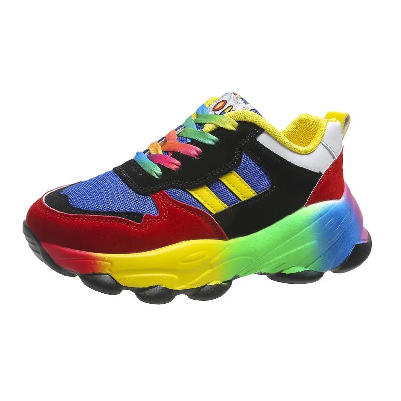 Pumps by AdTec women's colorful front-lace sneakers with thick rainbow platform sole and sport-style design