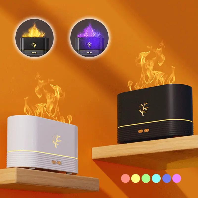 Flame humidifier USB aroma diffuser by AdTec, white and black models with LED flame effects