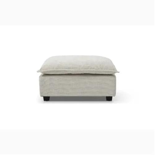 LuxeCasa modular linen ottoman with cushion, beige upholstery.