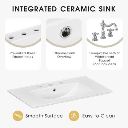 30" Bathroom Vanity with Sink Top, Bathroom Vanity Cabinet with Door and Two Drawers, Solid Wood Frame, One Package, White by eprolo