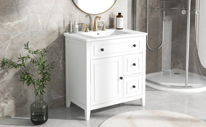 30" Bathroom Vanity with Sink Top, Bathroom Vanity Cabinet with Door and Two Drawers, Solid Wood Frame, One Package, White by eprolo