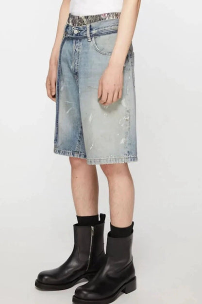 Men's Washed Graffiti Print Denim Bermuda Shorts by eprolo