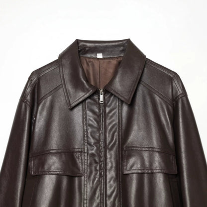Zipper corridor shaped PU imitation leather jacket for women