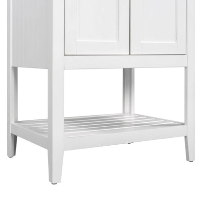 24" White Modern Sleek Bathroom Vanity Elegant Ceramic Sink with Solid Wood Frame Open Style Shelf by eprolo