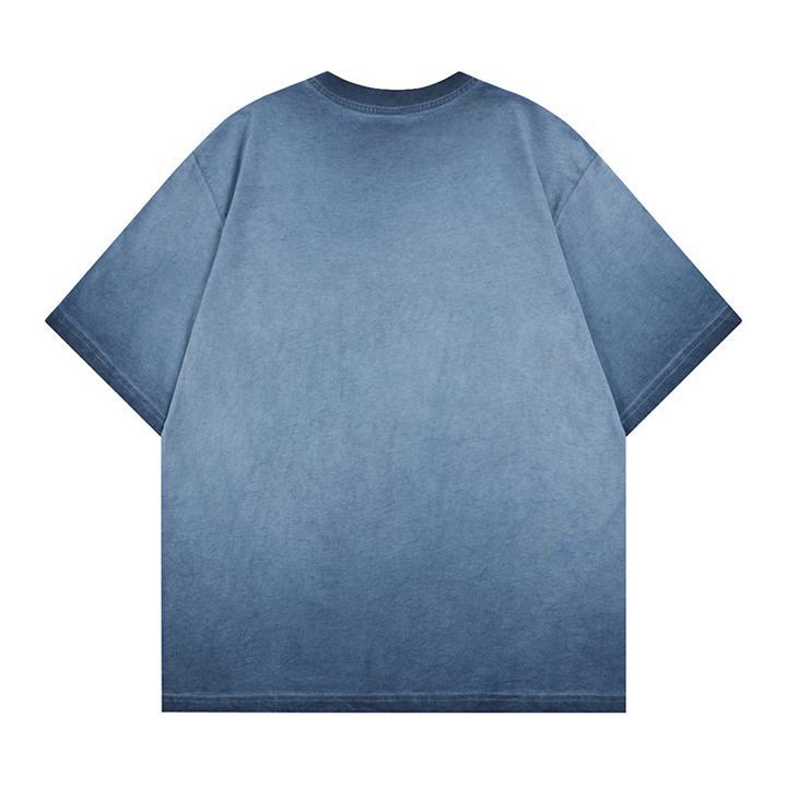 Washed gradient letter graffiti printed short sleeved shirt