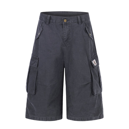 Shorts Unisex Multi-Pocket Wide Leg Slimming Versatile Vintage Casual Mid-Length Pants