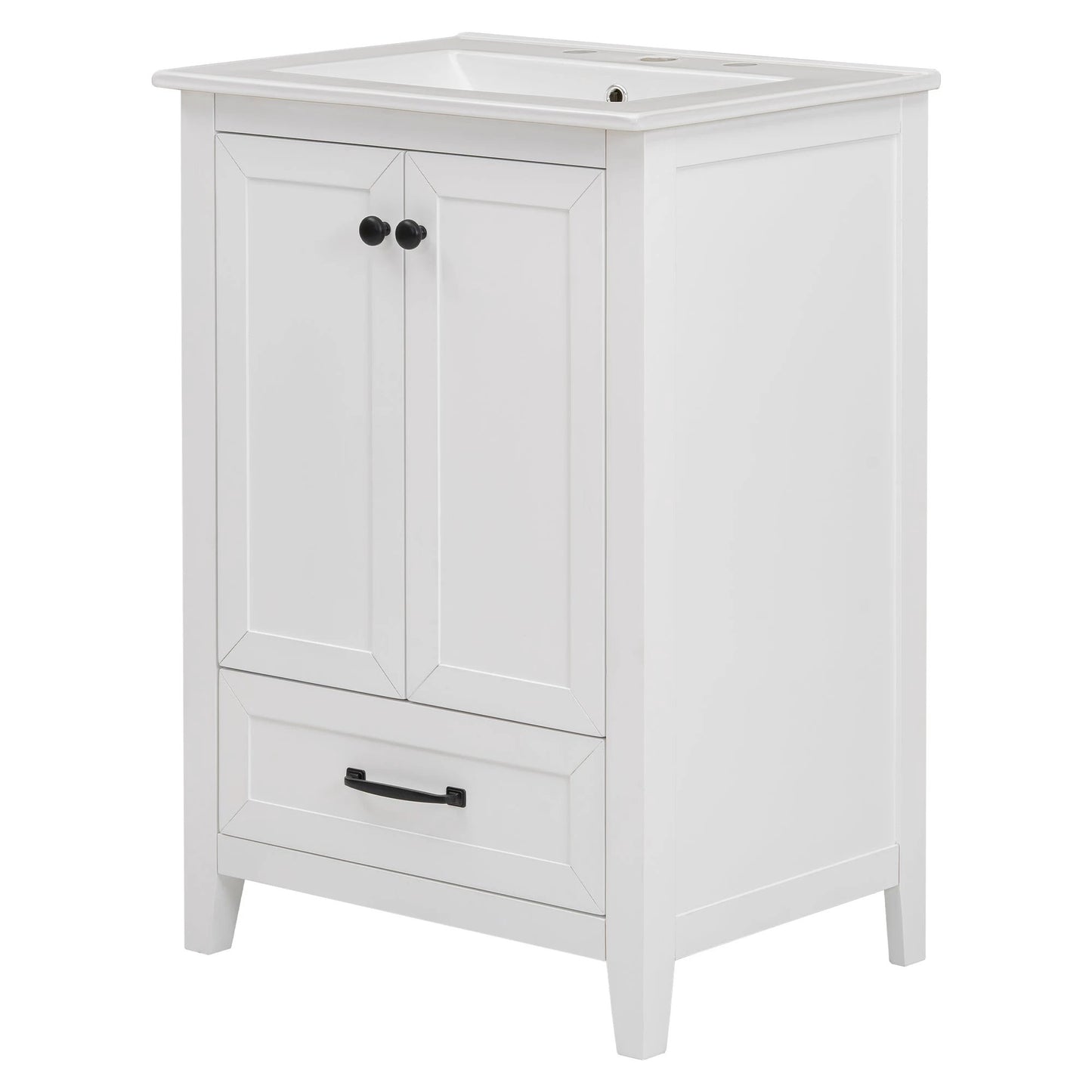 24" Bathroom Vanity with Sink, Bathroom Vanity Cabinet with One Drawer and Doors, Solid Wood and MDF, White by eprolo