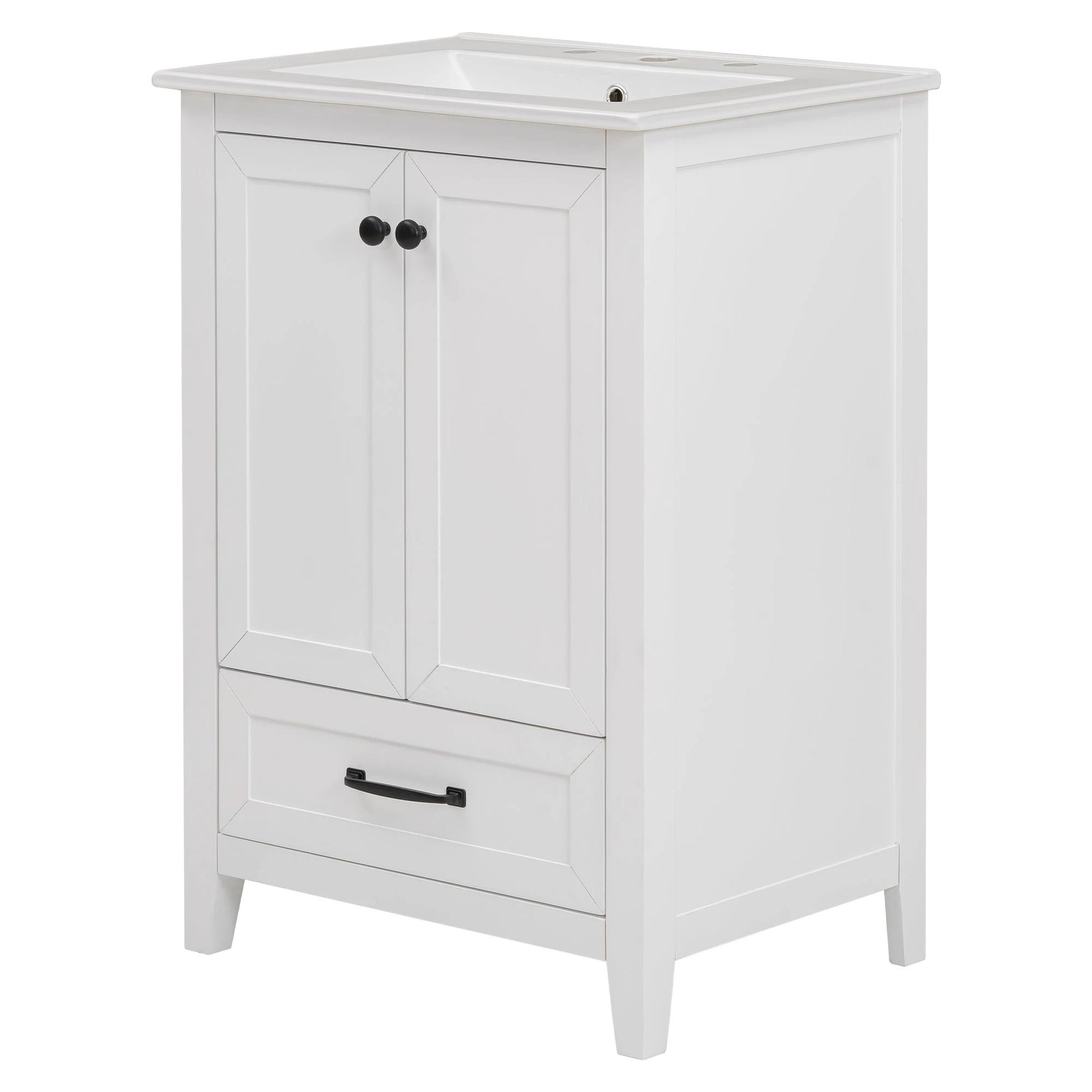 24" Bathroom Vanity with Sink, Bathroom Vanity Cabinet with One Drawer and Doors, Solid Wood and MDF, White by eprolo