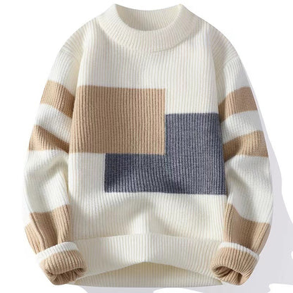 Men's Relaxed Fit Color Block Long Sleeve Knit Sweater