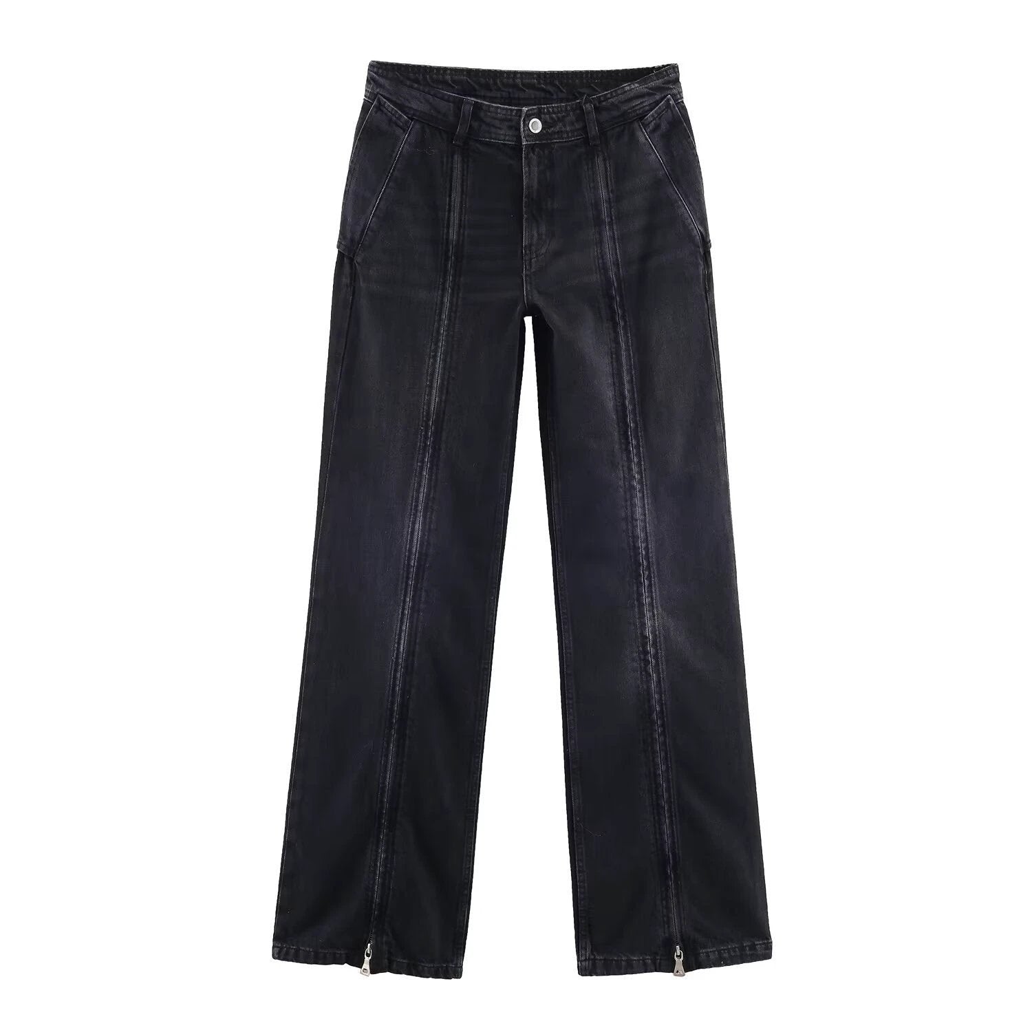 Mid waist wide leg zipper jeans by eprolo